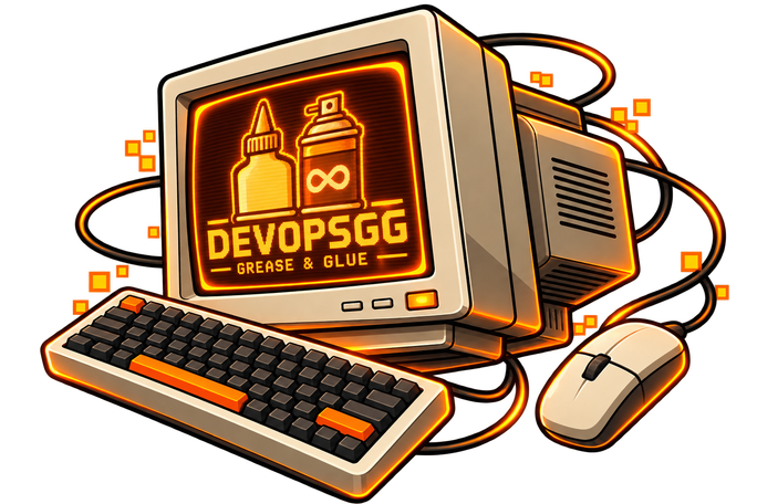 Retro DevOpsGG CRT computer, keyboard and mouse